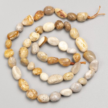 Beads of Fossilized Coral on Thread, 7×9 mm, approx. 40 cm length