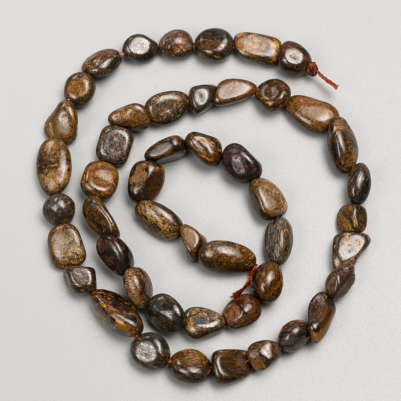 Bronzite Beads Tumbled on Thread, 8x8 mm, approx. 40 cm