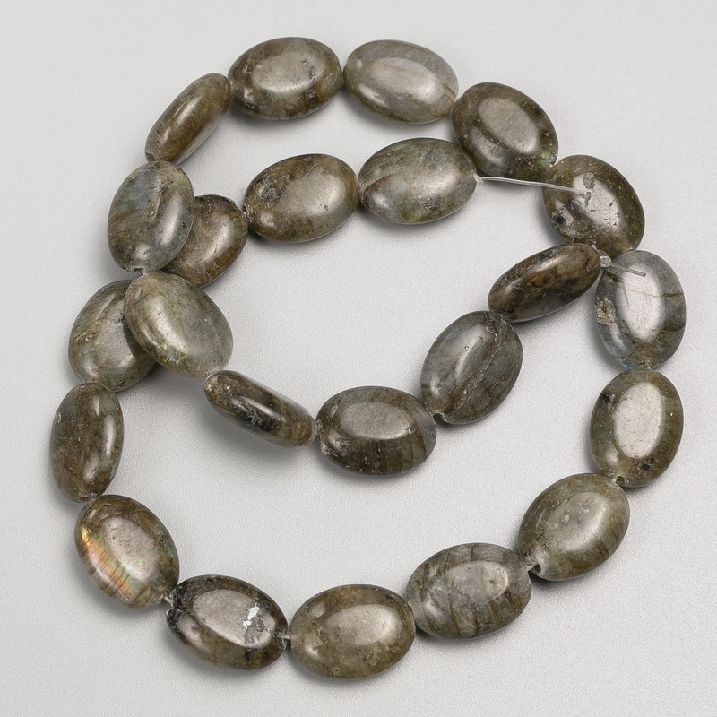 Labradorite Stone Oval Beads on Thread, diameter 12x16 mm ±, thread length 38 cm ±