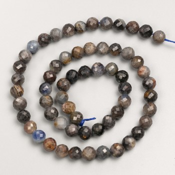 Iolite and Dichroite Beads, Faceted Round Beads on Thread, 6.5 mm diameter, ~39 cm length