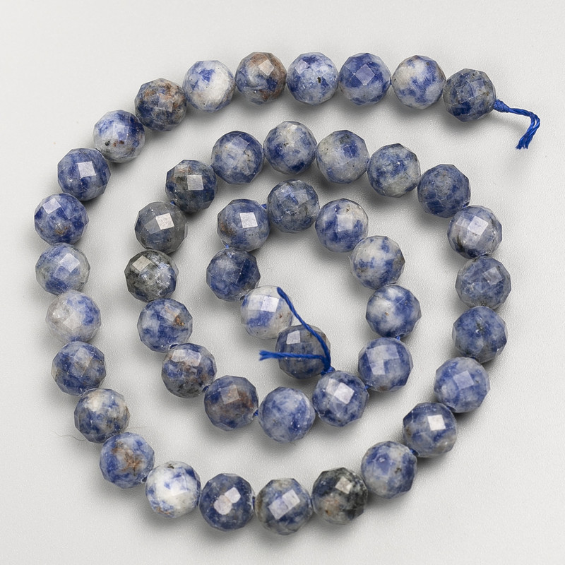 Sodalite Beads Faceted Ball on String, 8mm diameter ±, length 38cm ±