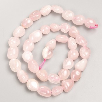 Natural Stone Beads Pink Quartz Beaded on a Thread, 8x11mm ±, Thread Length 40cm ±