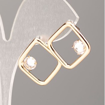 Earrings Square Xuping 18K Gold Plating with White Crystal, 17x17 mm diameter