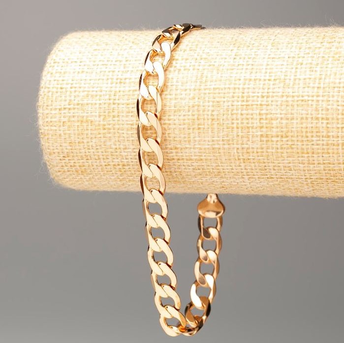 Xuping Bracelet Gold Plating 18K Flat Chair/Cap Chain, 25 cm length, 8.5 mm thick