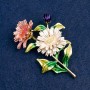 Flower Brooch Pendant Daisy Flowers enamel, golden metal 63x50mm