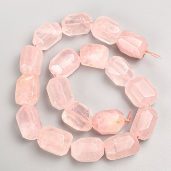 Beads on Thread Pink Quartz Faceted Nuggets, 15x21mm, length 38cm