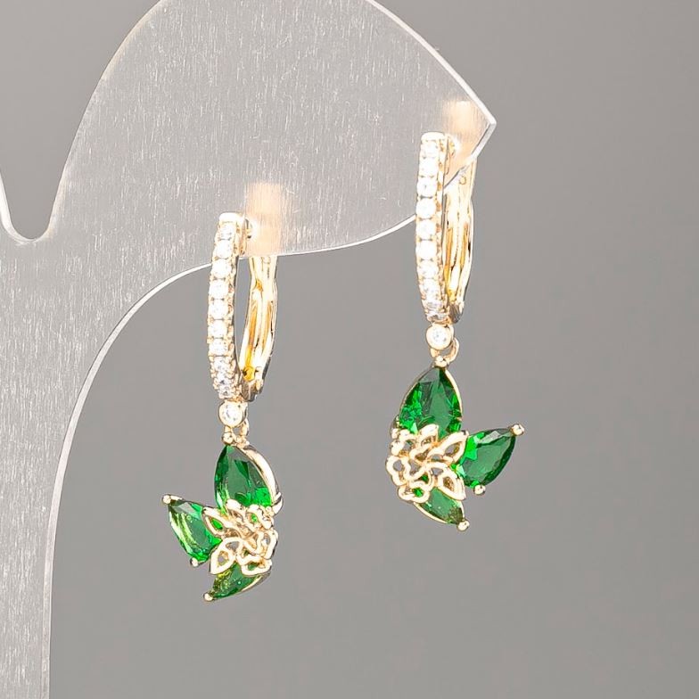Earrings Xuping 18K Gold Plating with Green Stone, White Rhinestones 30x10mm