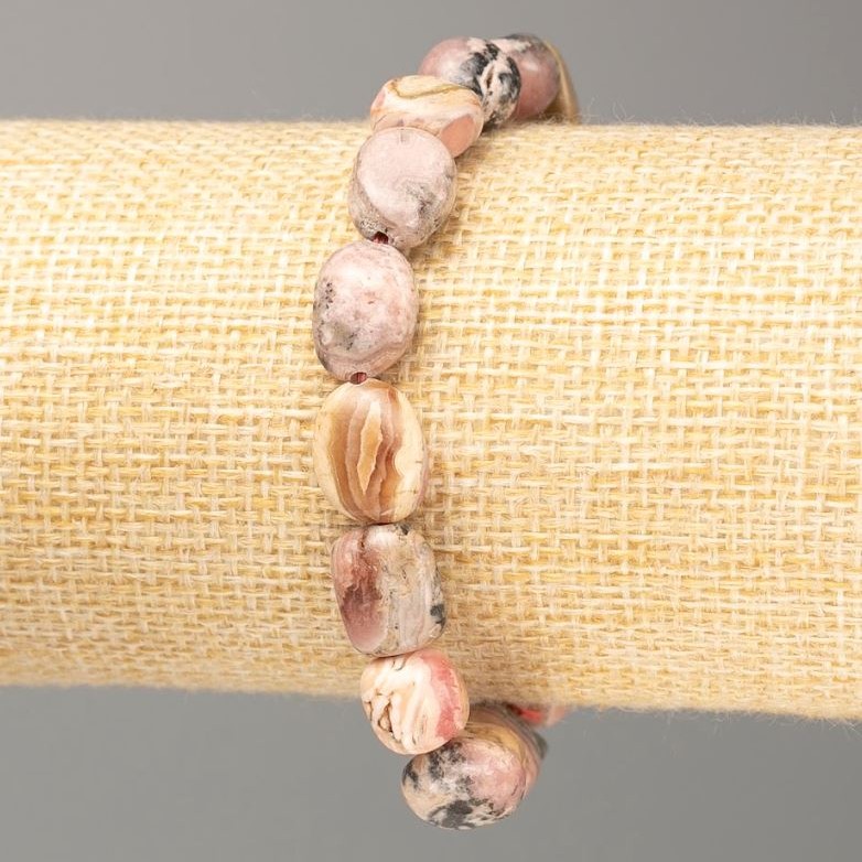 Bracelet with Rhodonite natural stone, tumbled, stone diameter 12×8mm(±)mm, length 18cm