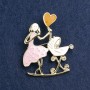 Brooch 'Mom with a Cradle' with enamel Pink, White, gold metal 46x38mm