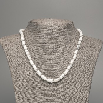 Chalcedony Necklace, Smooth Cylindrical Natural Stone, 10x6mm diameter +-, length 49cm +