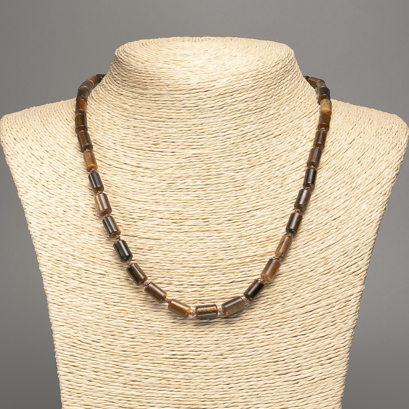 Tiger's Eye Bead Necklace, Smooth Cylindrical Natural Stone, 10×6 mm, Length 49 cm
