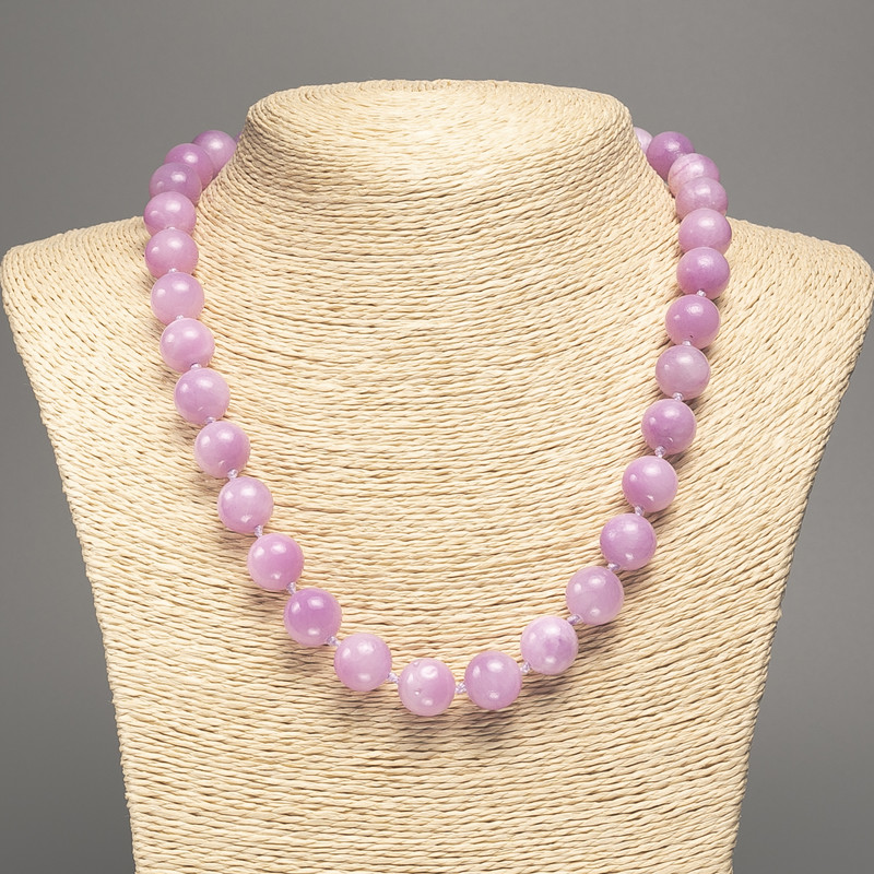Lavender Beads "Kunzite" smooth balls, diameter 12mm±, length 50cm±, made of white jade (synthetic dyed)