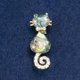 Brooch Cat Chalcedony with White Crystals, Golden Metal 38×15mm