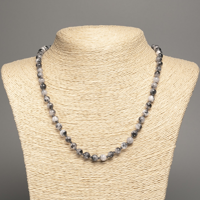 Necklace "Colors of Summer" white-gray smooth bead, diameter 6mm±, length 50cm±, made of white jade (synthetic dyed)
