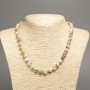 Necklace "Colors of Summer" white-pink-green smooth beads, 8mm diameter, approx. 50 cm long, made of white jade (synthetic dyed)
