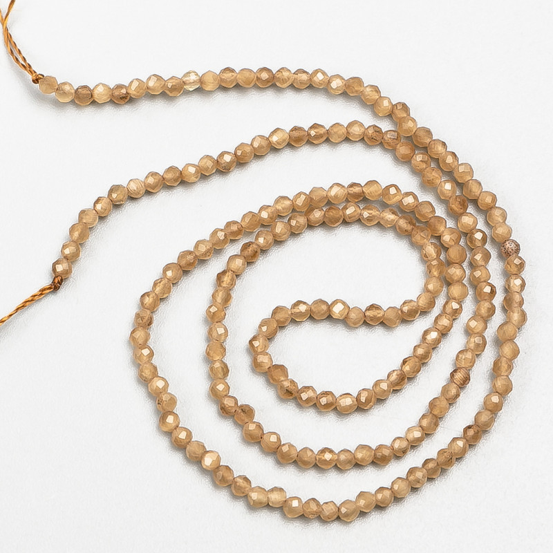 Small Spinel Beads (Synthetic) Light Brown Faceted Round Bead, 2mm± diameter on thread, 37cm length