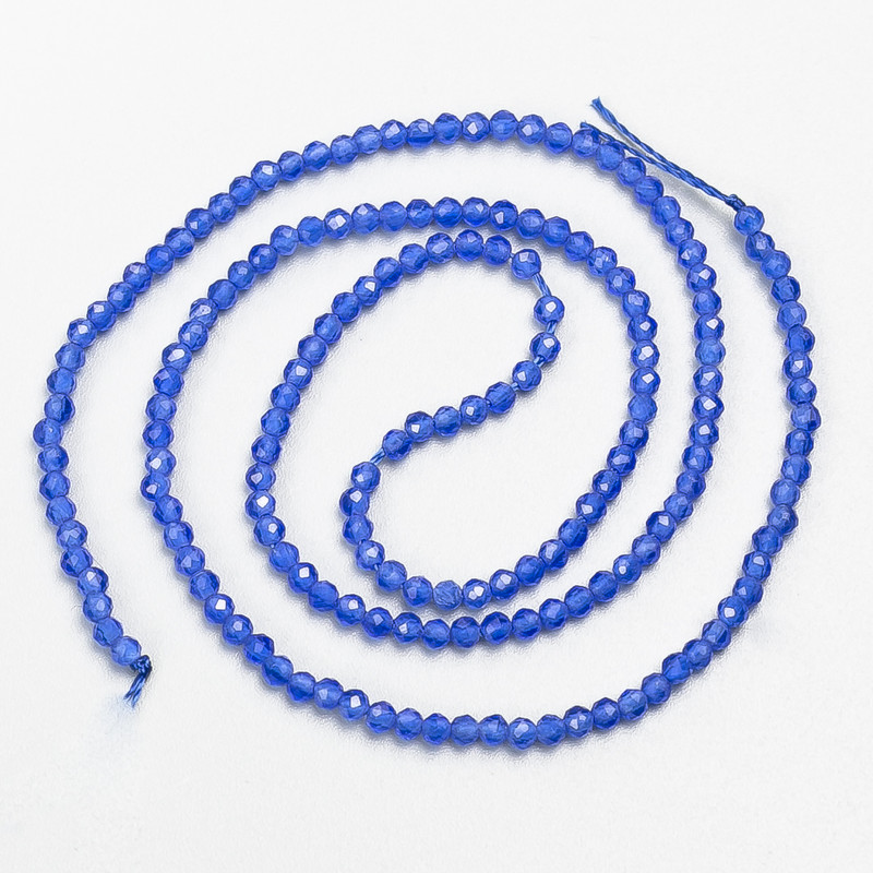 Small Spinel Beads (synthetic) Ultramarine blue faceted round 2mm± on thread, length 37cm