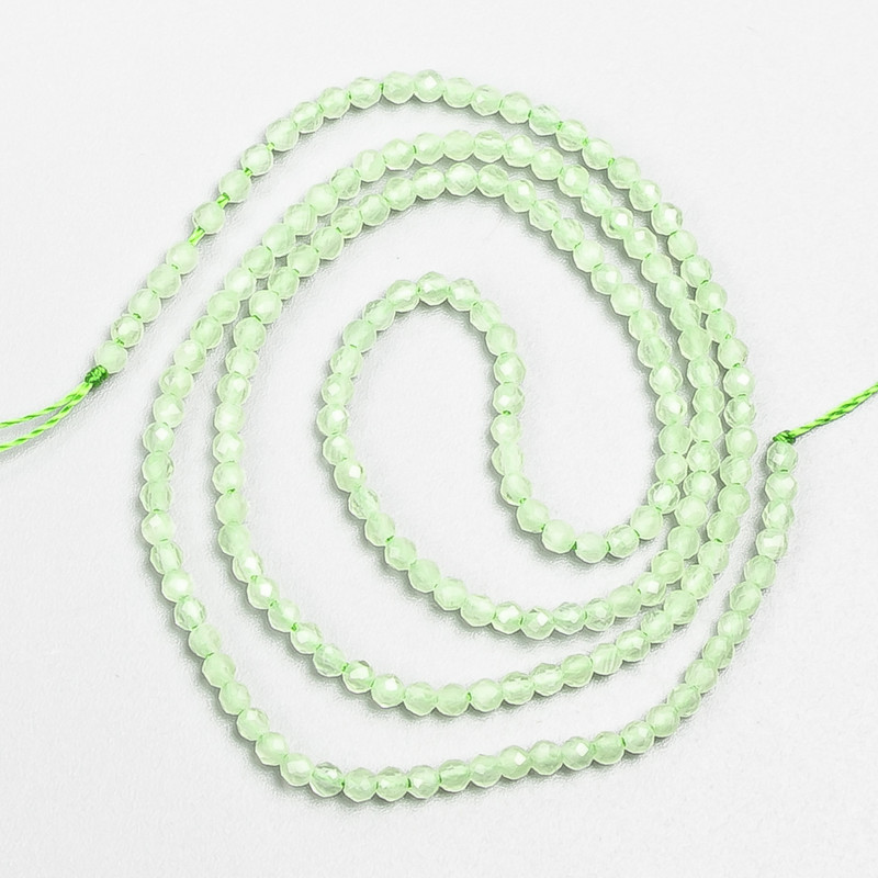 Small Spinel Beads (synthetic) light green faceted round bead, diameter 2 mm± on thread, length 37 cm