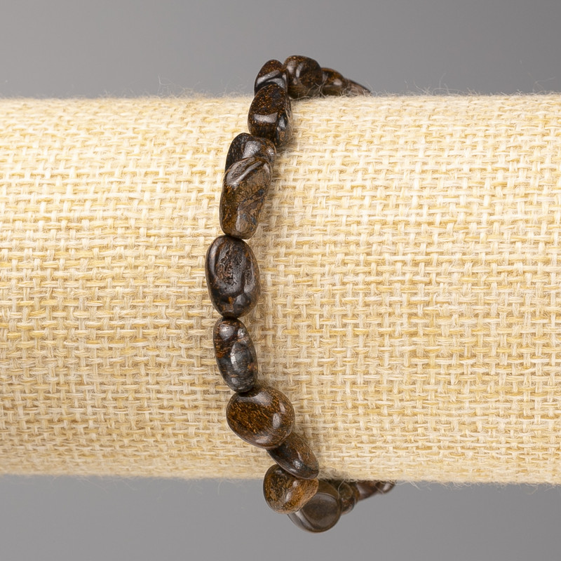Bronzite Beaded Bracelet, 7x7 mm oval beads on elastic, 18 cm adjustable