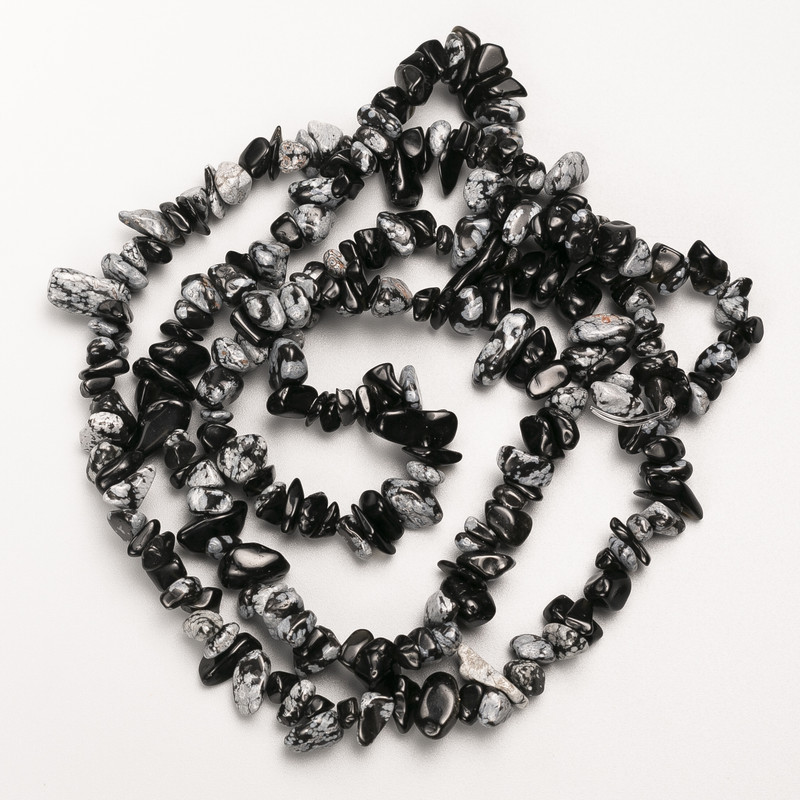Snowy Obsidian Beads - Apache Tears Natural Stone Bead on Thread, 9x4 mm, approx. 82 cm length