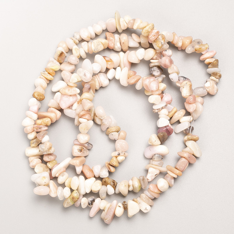 Pink Opal Beads natural gemstone chips on thread, 9x4mm±, 80cm length ±