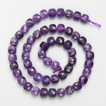 Sugilite Beads, Natural Stone, Faceted Cube Bead on Thread, Diameter 7 mm±, Length 38 cm±