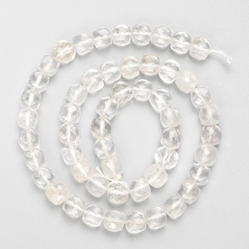 Mountain Crystal Beads - Faceted Cube Stone on Thread, 7 mm ± Diameter, 38 cm ± Length