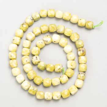 Beads Yellow Jadeite Natural Stone Faceted Cube on Thread, diameter 6.5 mm±, length 39 cm±