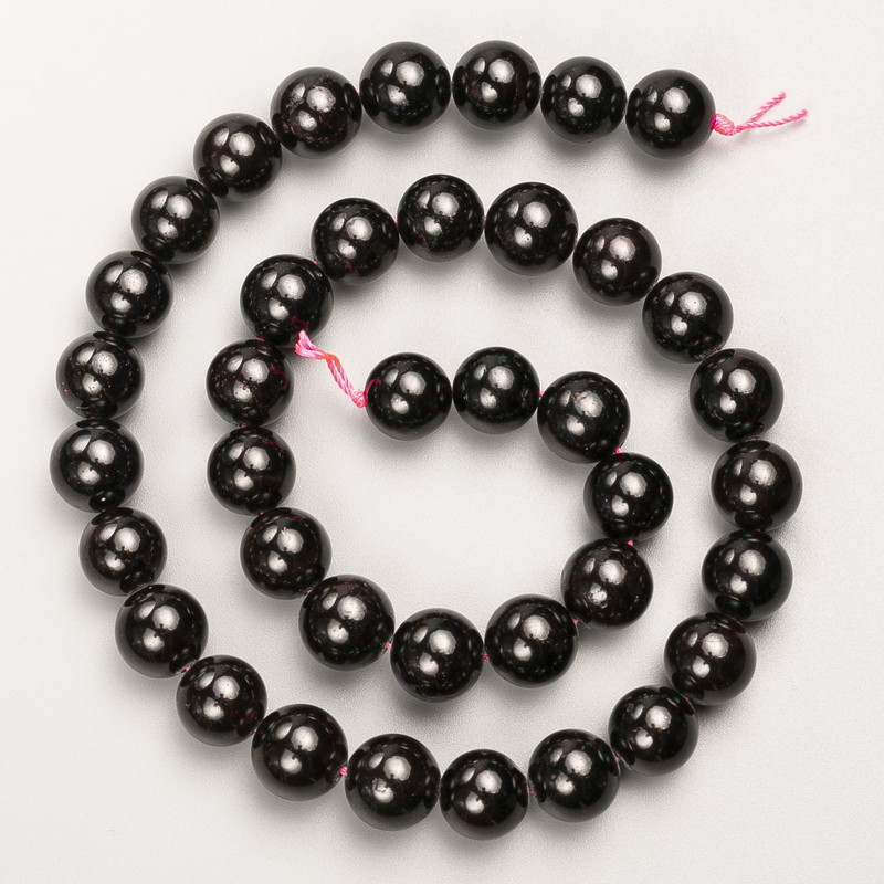 Garnet Beads natural stone smooth ball on a thread, diameter 10mm±, length 38cm ±