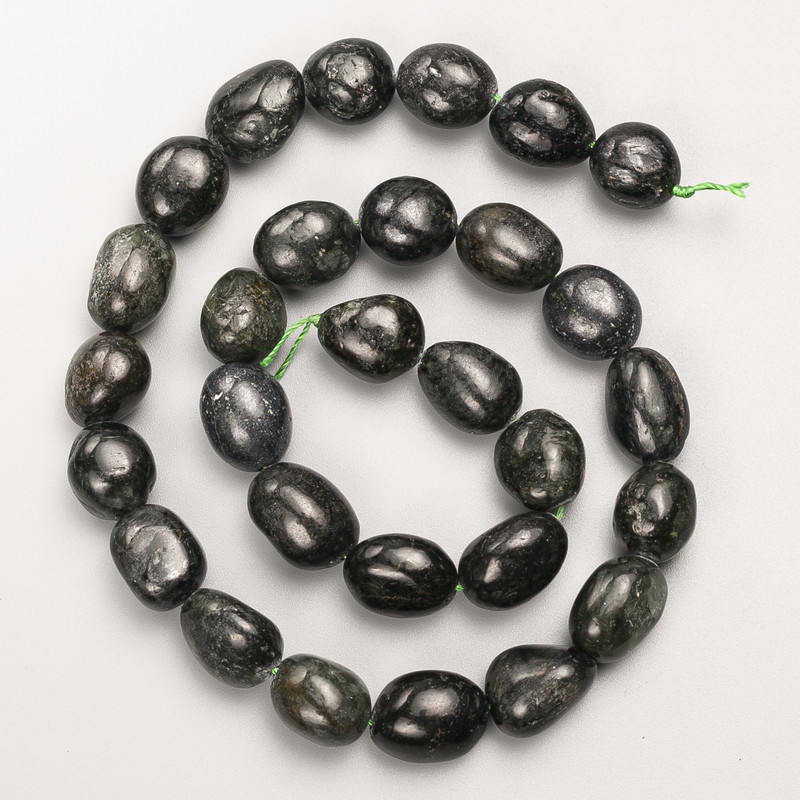 Seraphinite Beads, Natural Stone, Faceted, on Thread, Diameter 12×14 mm ±, Length 40 cm ±