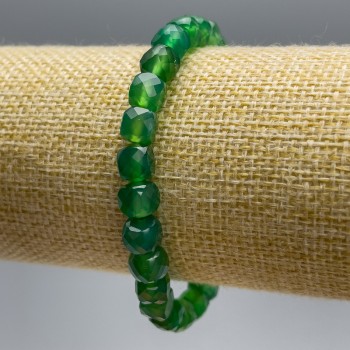 Bracelet Chrysoprase Natural Stone, faceted cube beads, diameter 7mm±, length 18cm (stretch)