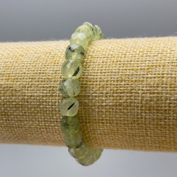 Bracelet Prehnite natural stone faceted cube, diameter 8mm±, length 18cm (stretch)