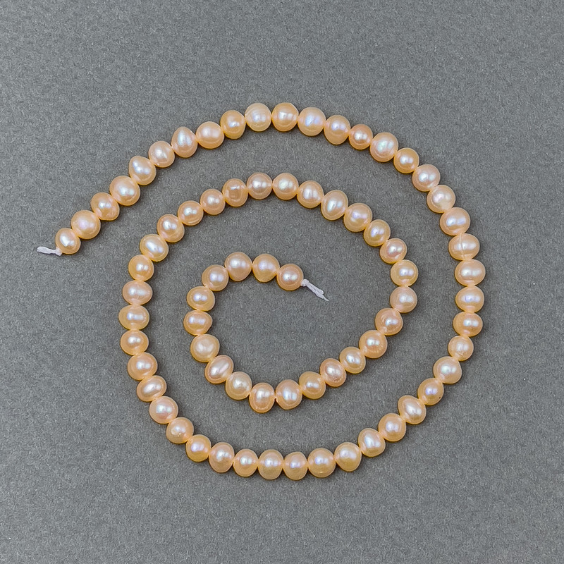 Peach Freshwater Pearls on a Thread d 5-6×5-4mm++, length 36cm+