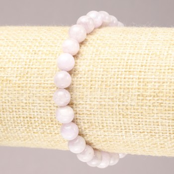 Elastic bracelet with natural Kunzite round beads, 7.5 mm diameter