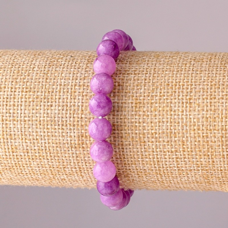 Toned Quartz Bracelet Emulating Amethyst, elastic, smooth beads, 8mm diameter, 18cm circumference