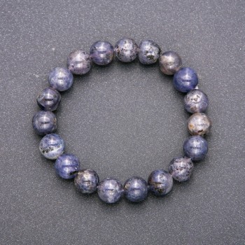 Bracelet with natural iolite on elastic cord, smooth beads, diameter 10(±)mm, circumference 18cm