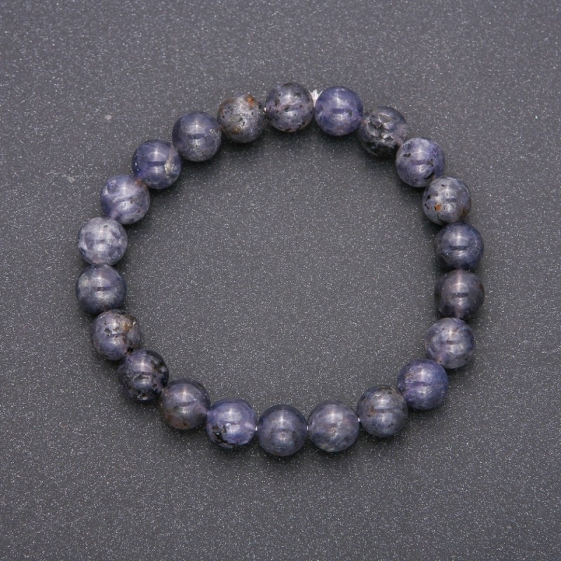 Iolite Natural Stone Bracelet on Elastic Smooth Beads, 8mm diameter (±) on 18cm wrist