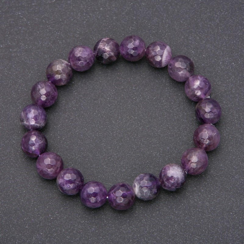 Bracelet with natural amethyst, faceted rounds, diameter 10(+-)mm, circumference 18cm, elastic