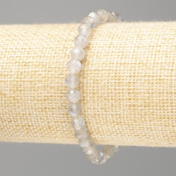Bracelet Labradorite Faceted Bead Natural Stone on Thread, Diameter 6mm±, Length 18cm (Stretch)