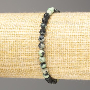 Bracelet with Chrysocolla natural stone, faceted bead, 5mm diameter, 18cm length (stretch)