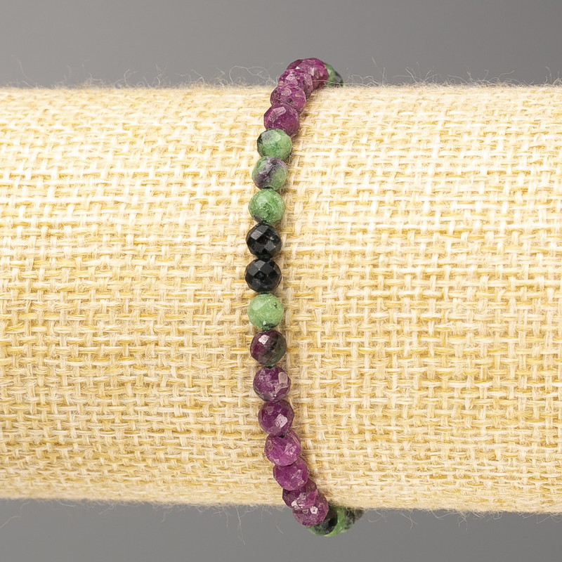 Bracelet with natural Zoisite, faceted sphere 4mm diameter, length 18cm (stretch)