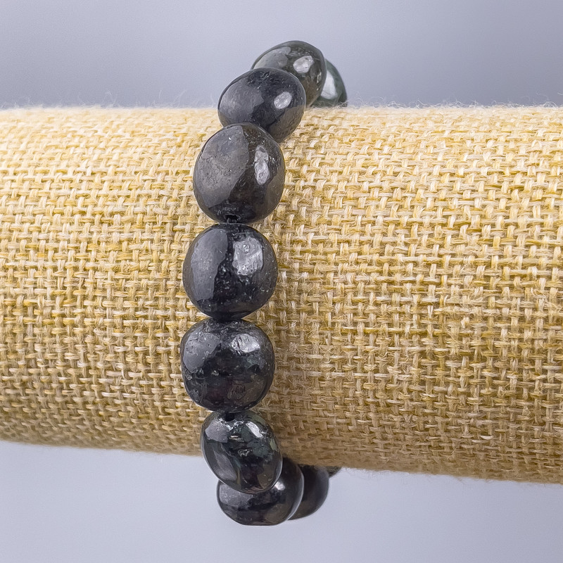 Seraphinite Bracelet, natural stone faceted, diameter 12x14mm, length 18 cm (stretch)