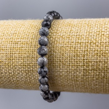 Bracelet Snow Obsidian Apache Tears Natural Stone Smooth Bead, diameter 6(±)mm, length 18cm (stretch)