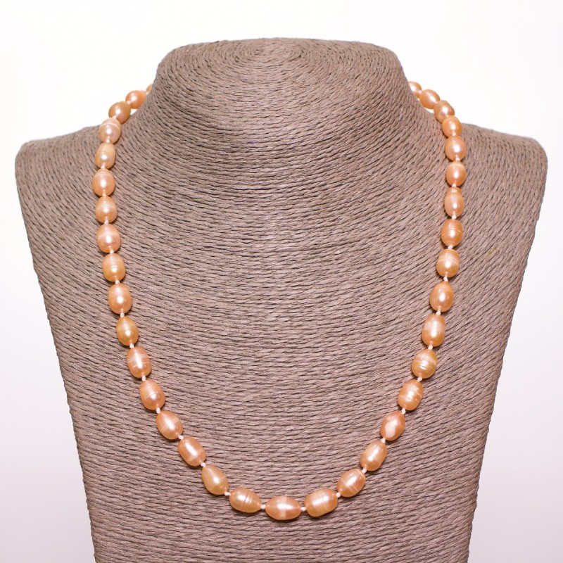 Freshwater Pearl Necklace Peach Oval 8×10 mm (±) | Length 50 cm