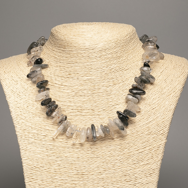 Necklace of Rutile Quartz Hairy Quartz shard "needle", diameter 15x5mm, length 48cm +