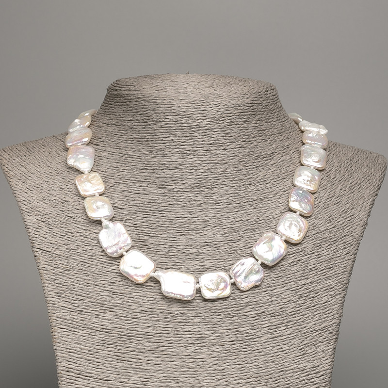 Baroque Pearl Necklace with Natural Baroque Pearls in Petrol Shade, 15x13x4 mm, 45 cm +
