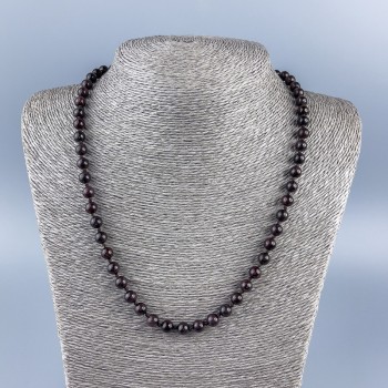 Garnet Beads Necklace, smooth round beads, diameter 6.5 mm ±, length 48 cm ±