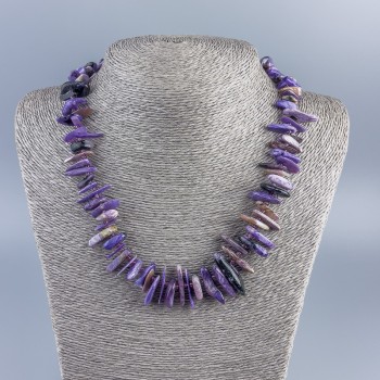 Charoite Bead Necklace with Chip "Needle", diameter 15×3 mm± with Seed Beads, diameter 2 mm, length 50 cm +