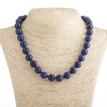 Lapis Lazuli Bead Necklace, Smooth Round Beads 12mm, 48 cm length