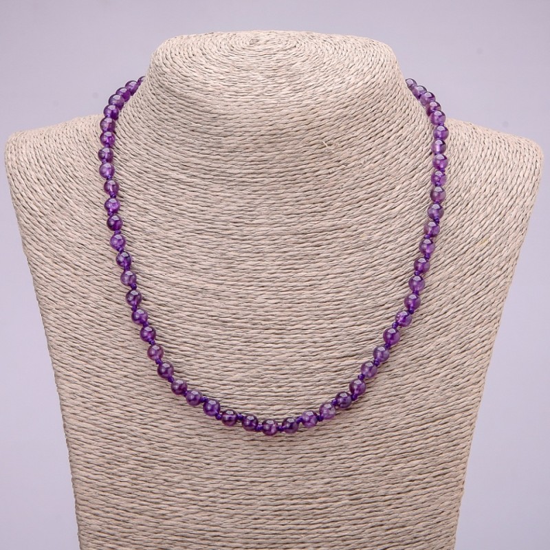 Necklace of natural amethyst, smooth round beads, diameter 6(±)mm, length 48cm